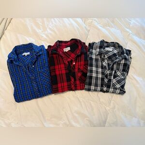 Women’s Plaid Flannel popover Shirt - Blue, Red, and Black